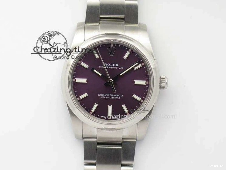 1225 Oyster Perpetual 34mm Ladies 114300 1:1 Best Edition Red Grape Dial On SS Bracelet A ZeroBulk 3802